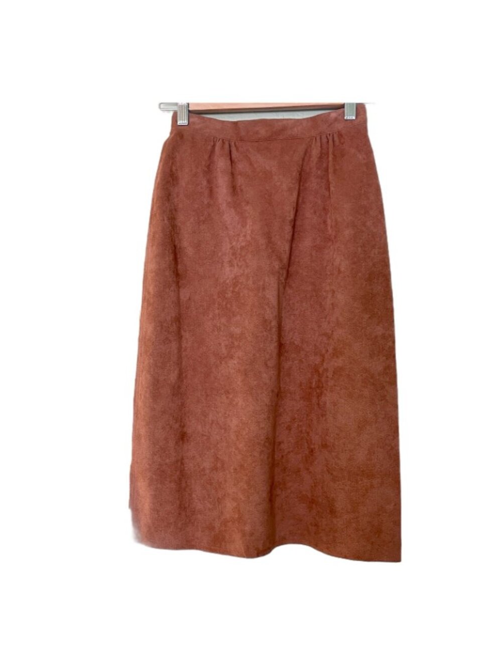 Vegan Faux Suede Skirt Suit Women Size 4 VTG 70s Rose Mauve by Novis Denne - Picture 4 of 12